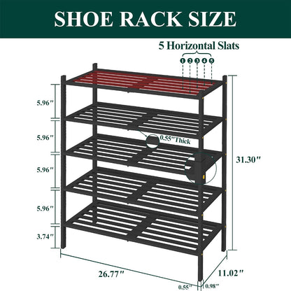 Smiry Bamboo Shoe Rack, 3 Tier Free Standing Wooden Shoe Organizer, Stackable Wood Shoe Storage Shelf for Closet, Entryway, 5 Horizontal Slats, 26.8"x11"x18.3", Natural