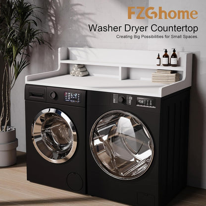 Washer Dryer Countertop, 54" x 27.55" 2-Tier Washer Dryer Topper with Edge, for Laundry Room Organization Whisper White