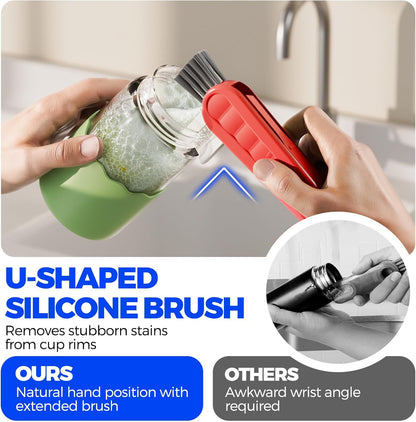 6 Pack Holikme 4 in 1 Cup Lid Cleaning Brush Set with 3 Straws, Multifunctional Bottle Brush, Silicone Cup Lid Gap Cleaner, Bristle Crevice Cleaning Brush, Flat End Brushes, Navy & Black & Olive
