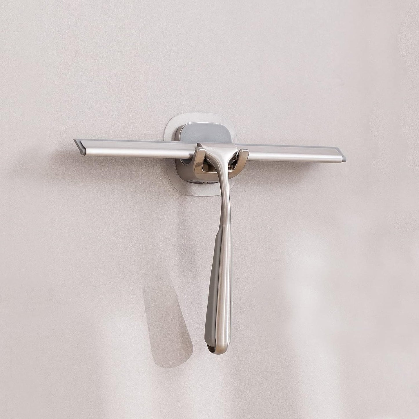 Ettori Shower Squeegee Clear Glass Wall Cleaner Stainless Steel with Suction Storage Hook -10'', Chrome
