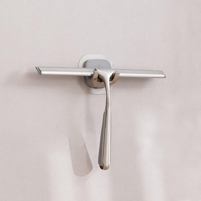 Ettori Shower Squeegee Clear Glass Wall Cleaner Stainless Steel with Suction Storage Hook -10'', Chrome