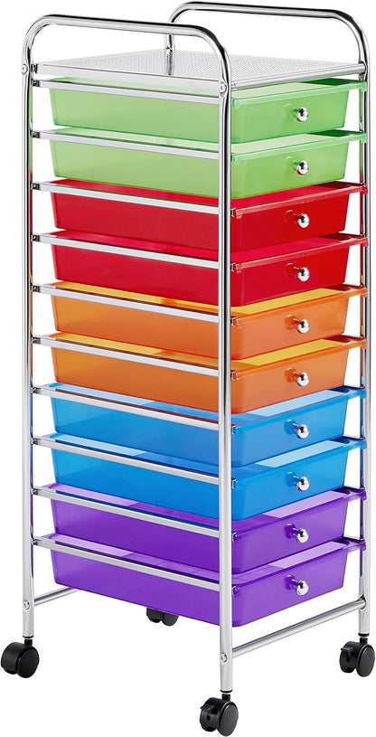 Yaheetech 4-Drawer Rolling Storage Cart with Wheels, Slim Organizer, Black | Four drawers plus a top shelf organize craft to bath gear; slim chrome-steel frame, plastic bins, locking wheels, easy setup.