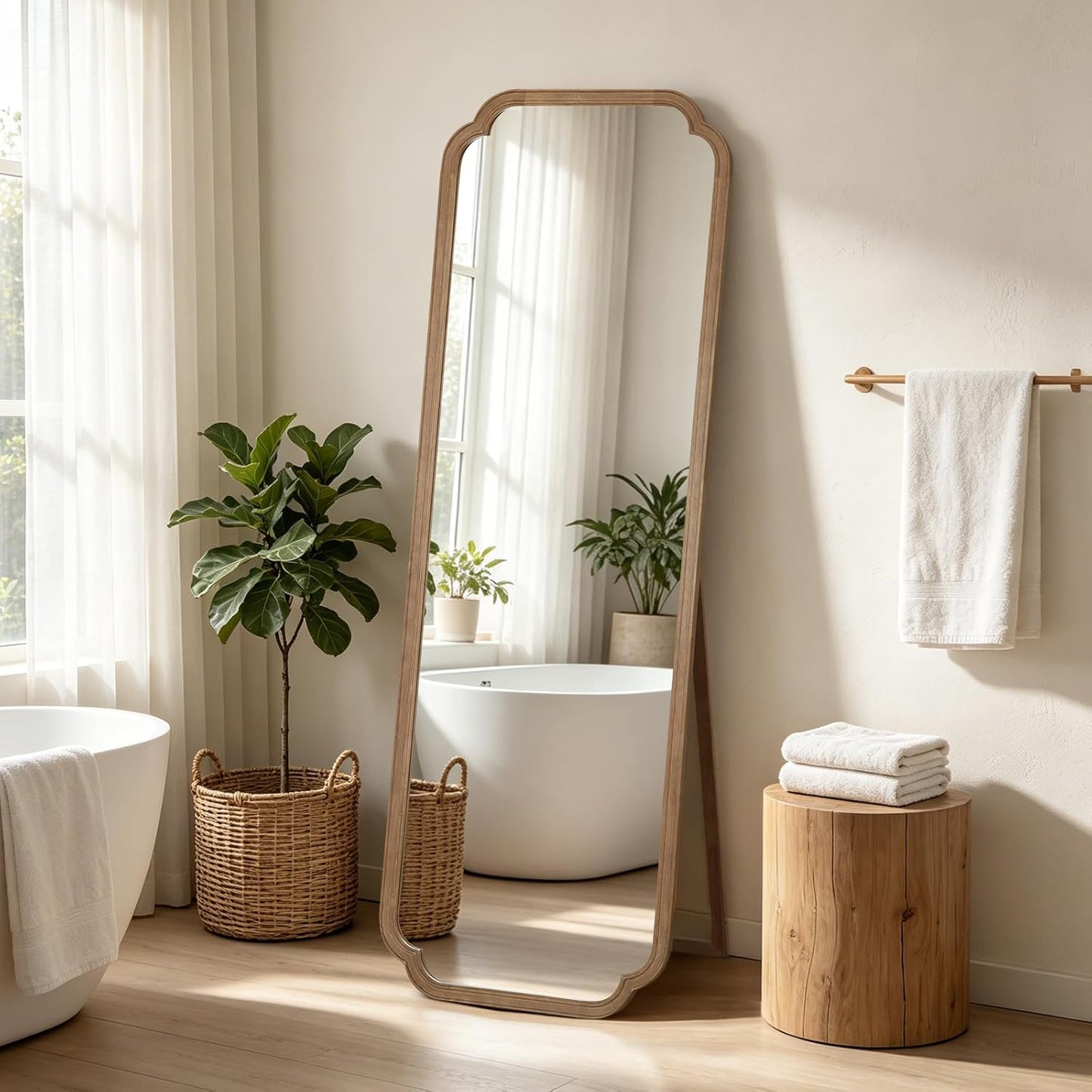 WallBeyond Full Length Mirror Wall Mounted 65"x22", Rustic Wooden Frame Floor Mirror, Large Full Body Mirror for Bedroom, Leaning or Hanging Against Wall, Natural