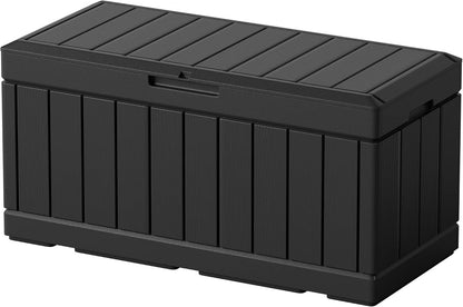Greesum 110 Gallon Outdoor Storage Box with Lockable Lid, All-Weather for Patio Furniture, Pool Supplies & Garden Tools, Waterproof, UV-Resistant Large Deck Box, Dark Black