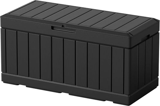 Greesum 110 Gallon Outdoor Storage Box with Lockable Lid, All-Weather for Patio Furniture, Pool Supplies & Garden Tools, Waterproof, UV-Resistant Large Deck Box, Dark Black