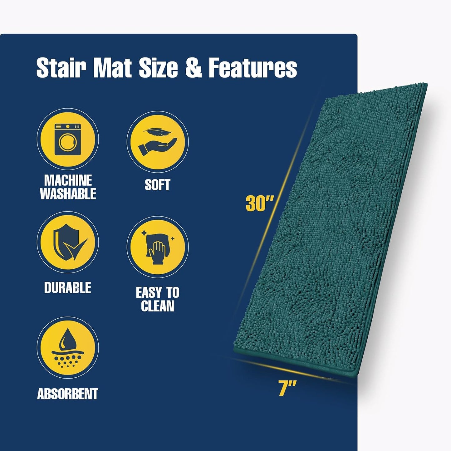 Muddy Mat® Pack of 4 - Soft Chenille Stair Treads Non-Slip Reusable, Super Absorbent Stair Treads for Wooden Steps, Tile & Marble Floor, Easy to Install & Machine Washable - Brown 30'' x 7''
