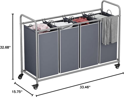 LINZINAR 3-Bag Laundry Hamper, Black Laundry Basket, 35.6 Gal(135 L) Laundry Sorter Cart Laundry Room Organization with Heavy Duty Rolling Lockable Wheels and Removable Bags