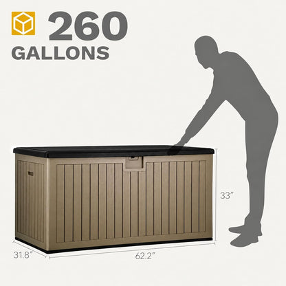 DWVO 100 Gallon Outdoor Storage Box, Large Deck Box Lockable Waterproof and UV Resistant Resin for Gardening Tools, Pool Supplies, Patio Cushions (Black)