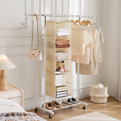 MAX Houser 6 Tier Shelf Hanging Closet Organizer, Closet Hanging Shelf with 2 Sturdy Hooks for Storage, Foldable (Grey)