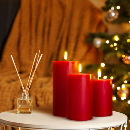 Eywamage White Real Wax Flameless Pillar Candles with Remote, Flickering Flat Top LED Battery Candles Set of 3