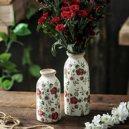 Rustic Ceramic Vase Set of 3 - Beige Rustic Vases for Flowers,Farmhouse Flower Vases for Home Decor,Small Decorative Vase Set for Living Room,Table Shelf,Centerpieces and Fireplace Decorations