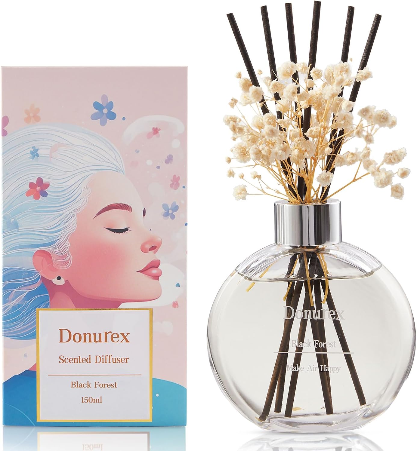 Flower Reed Diffuser Set 5.07oz Satin Rose Scent Diffuser with Sticks Home Fragrance Reed Diffuser for Bathroom Shelf Decor