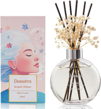 Flower Reed Diffuser Set 5.07oz Satin Rose Scent Diffuser with Sticks Home Fragrance Reed Diffuser for Bathroom Shelf Decor