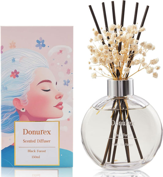 Flower Reed Diffuser Set 5.07oz Satin Rose Scent Diffuser with Sticks Home Fragrance Reed Diffuser for Bathroom Shelf Decor