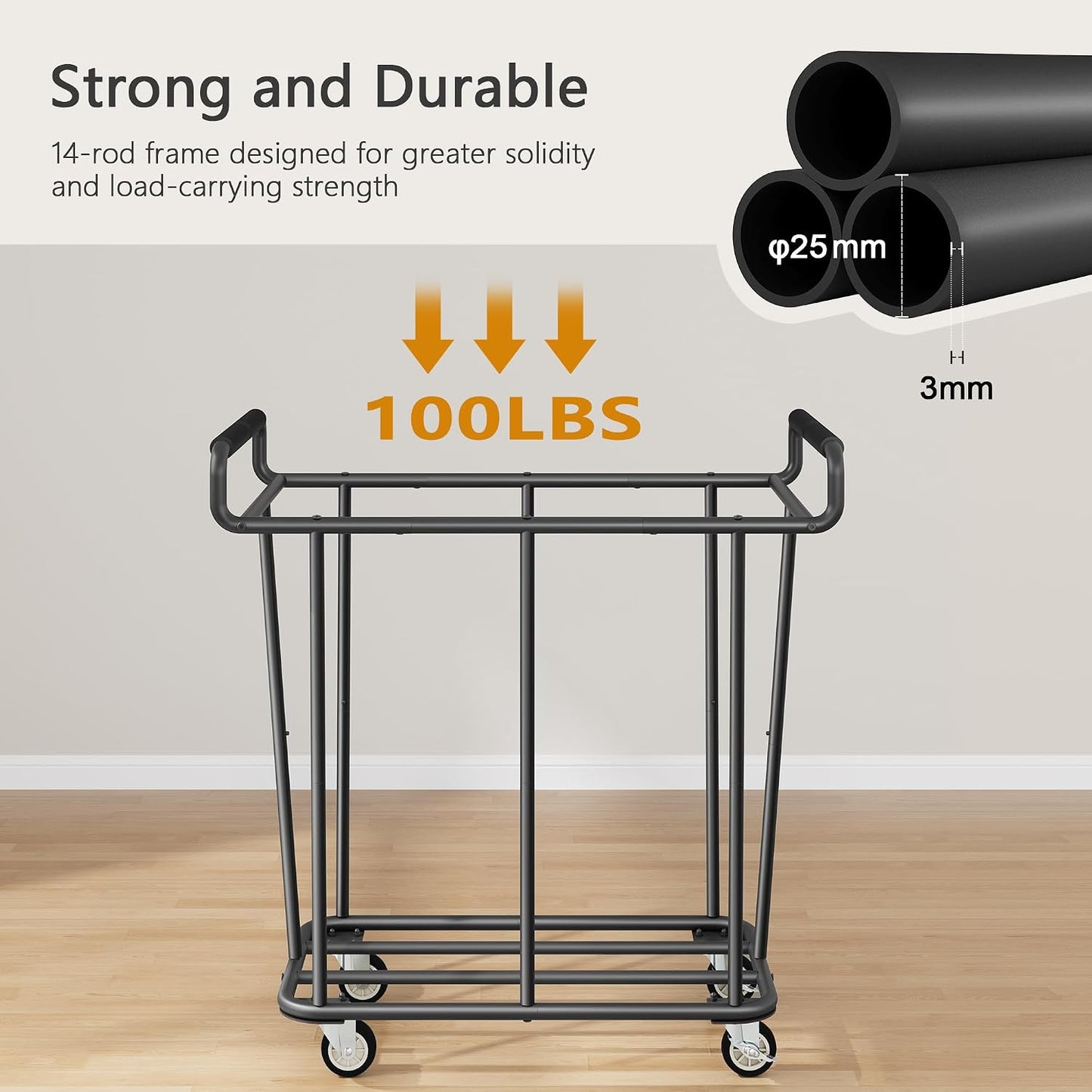 Gewudraw Large laundry hamper with Wheels, 3 Bag Big Rolling Laundry Hamper Sorter Cart, Extra Large Laundry Clothes Hamper, Heavy Duty Laundry Basket Organizer for Laundry Room,Bathroom,Black