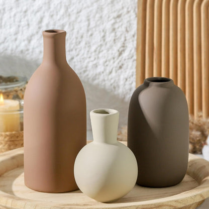 Ceramic Vase Set of 3, Decorative Vases Home Decor Modern Neutral Flower Pampass Boho Vase for Living Room, Table, Mantel, Entryway, Bookshelf, Kitchen, Bedroom, Bathroom - White