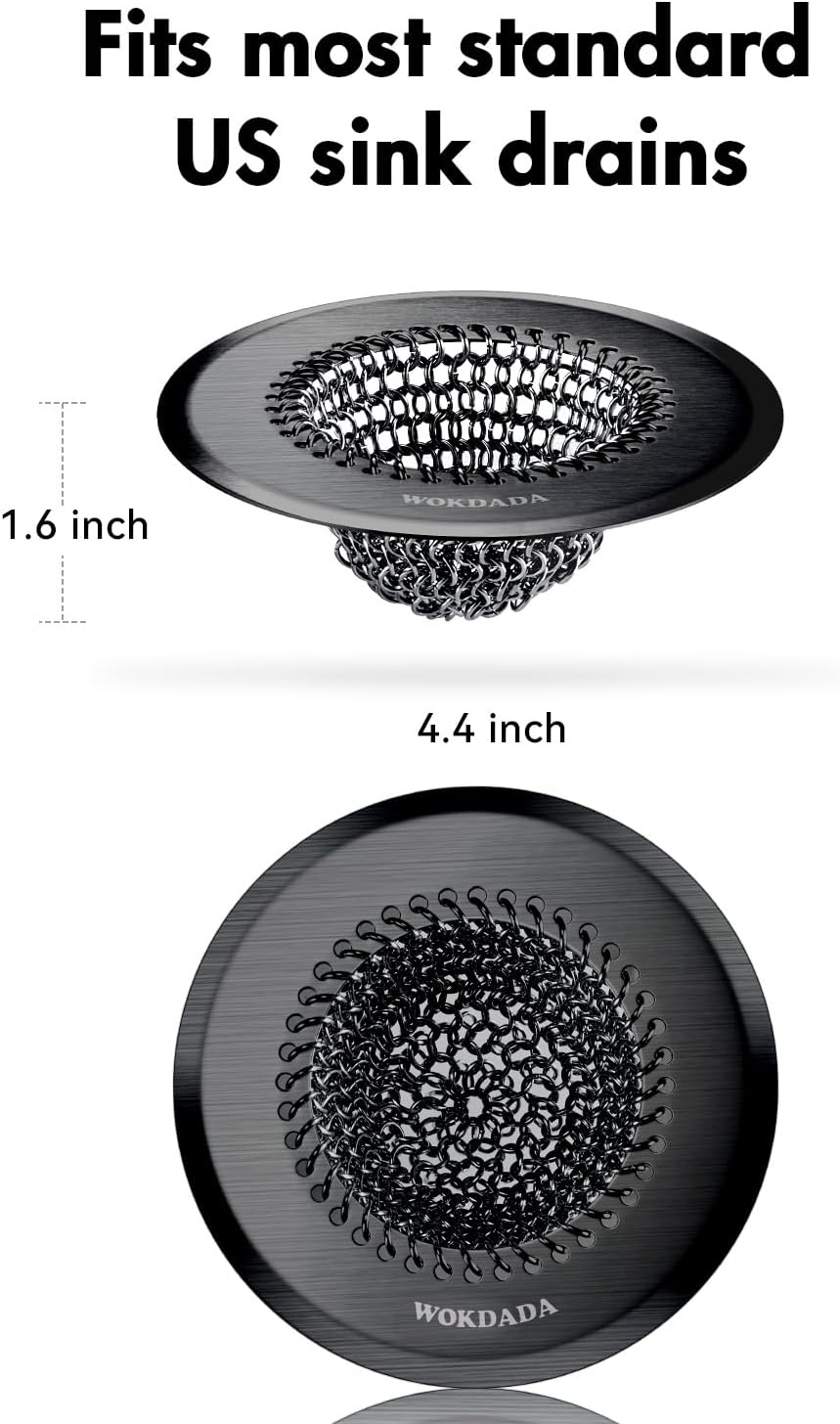 Revolutionary Kitchen Sink Drain Strainer/Patented Reversible Chain Mesh, Effortless Cleaning & Debris Catcher, Large Capacity, Anti-Clog, 304 Stainless Steel & Rust-Proof/Handmade