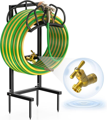 Qatsrin New Garden Hose Holder, Super Stable Water Hose Holders Stand Holds 160-Feet Hose, Rustproof Freestanding Hose Storage Hanger Rack for Outside Yard Lawn Farm, Black