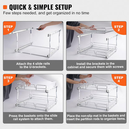 VEVOR Pull Out Cabinet Organizer, 12"W x 21"Dx15.2"H Heavy Duty Slide Out Pantry Shelves, Chrome-Plated Steel Roll Out Drawers for Home,13.5"Wx22"Dx19"H Inside Kitchen Cabinet, Bathroom, Under Sink