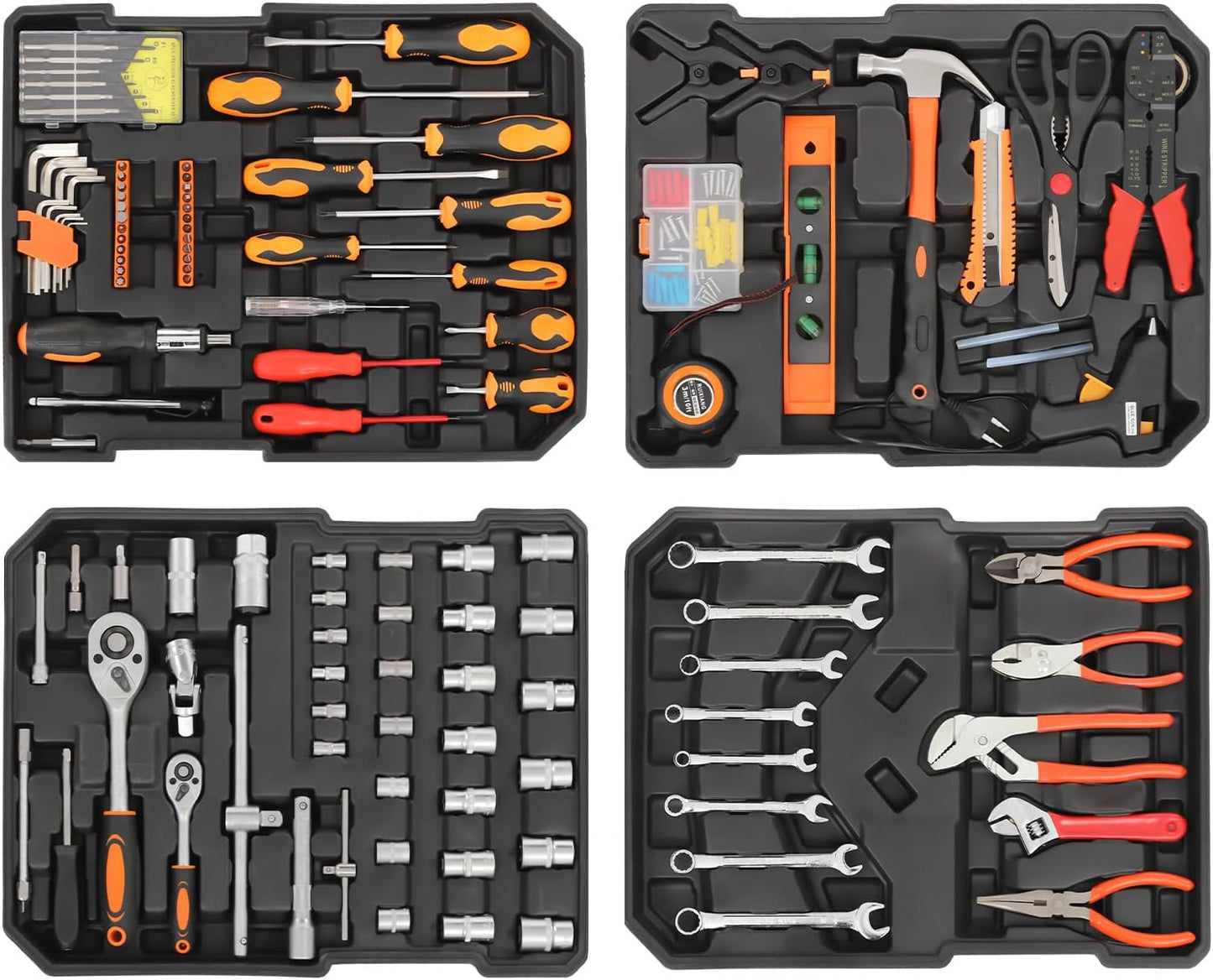 187pcs Trolley Case Tool Set, Carbon Steel Home Repair Kit Household Hand Tool Kit Toolbox Storage Case, Complete Rolling Tool Box for Maintenance Garden Homeowner DIYer Handyman