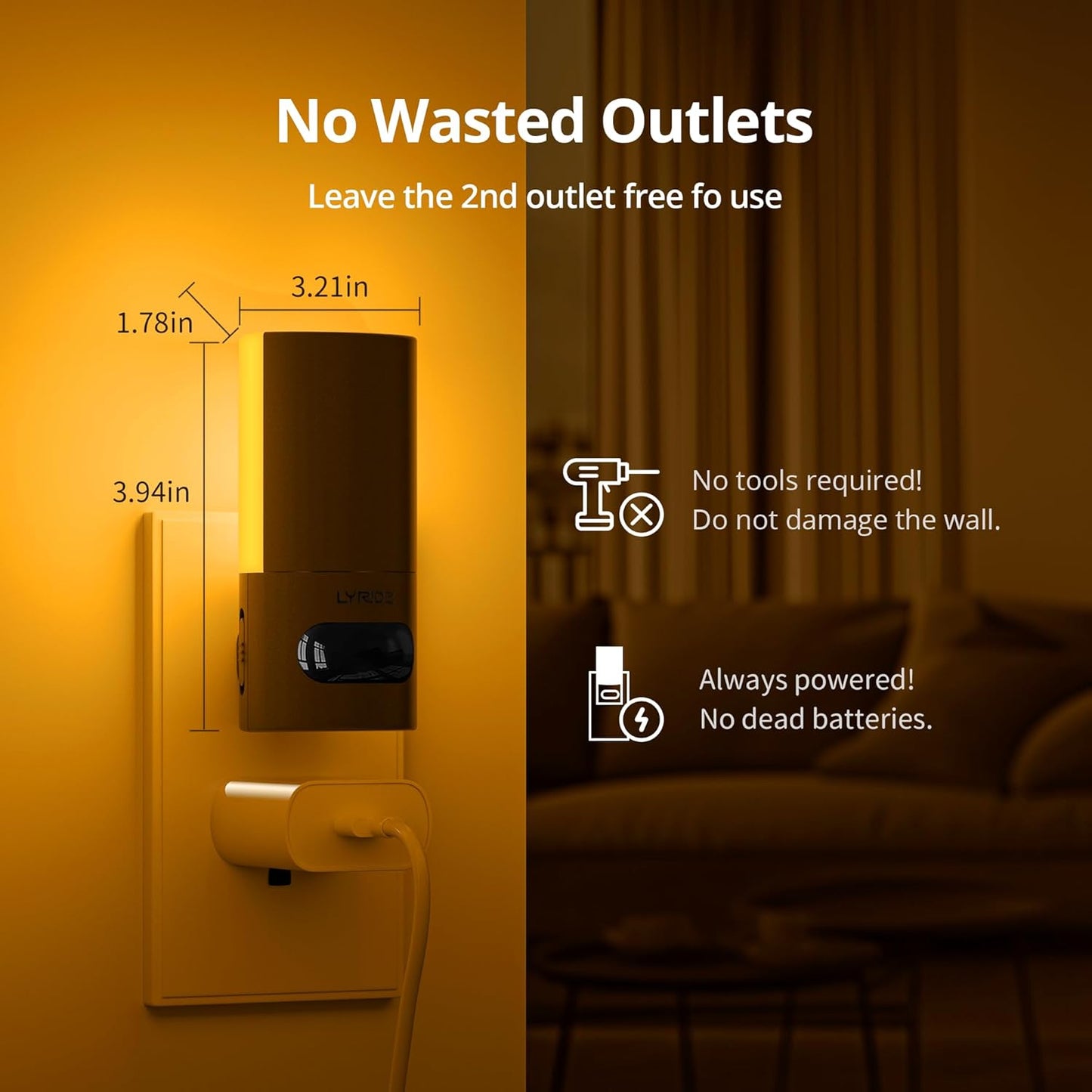 Lyridz Plug-in LED Rotatable Night Light with Motion Sensor, Dimmable Backlit Nightlight with 1-150lm Adjustable Brightness for Bathroom, Bedroom, Hallway, Stairs, 2 Pack