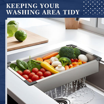 LemonRoad 8.27 x 16.93 Inch Stainless Steel Colander for Kitchen, Thickened over the Sink Colander Sink Strainer Basket, Kitchen Supply for Washing Drain Vegetable Fruits Dishes