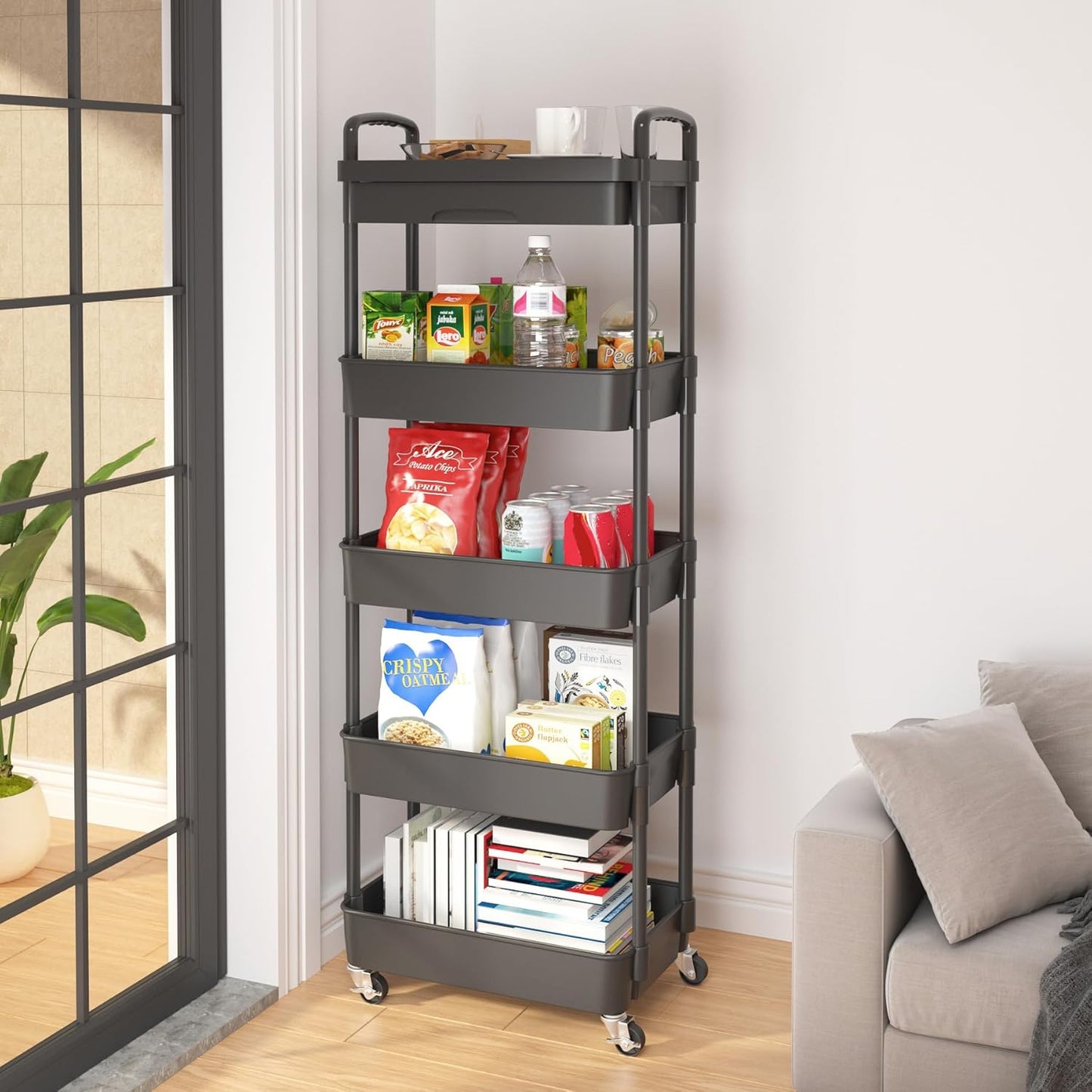 Calmootey 3-Tier Rolling Utility Cart with Drawer,Multifunctional Storage Organizer with Plastic Shelf & Metal Wheels,Storage Cart for Kitchen,Bathroom,Living Room,Office,White