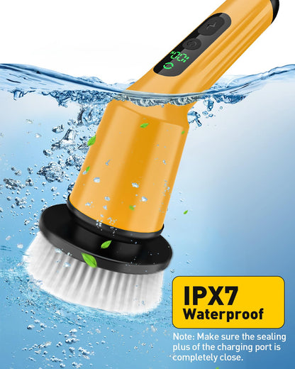 Shower Scrubber with Long Handle, Shower Cleaner Brush with 8 Floor Machine Pads, Cordless Electric Spin Scrubber for Cleaning with 2 Speed, Cleaning Supplies for Bathroom Bathtub Kitchen Floor Tile