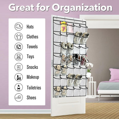 homyfort Over the Door Shoe Organizer, Hanging Shoe Rack Storage Holder with 24 Large Pockets for Closet Door, Men Women Kids Shoes, Cruise (Black)