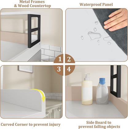 Washer Dryer Countertop with Shelf, 23.62″D x 23.62″W x 16.57″H, Countertop for Washer and Dryer Top with Non-Slip Pads and Edge Rails, Laundry Room Storage and Organization(Black)