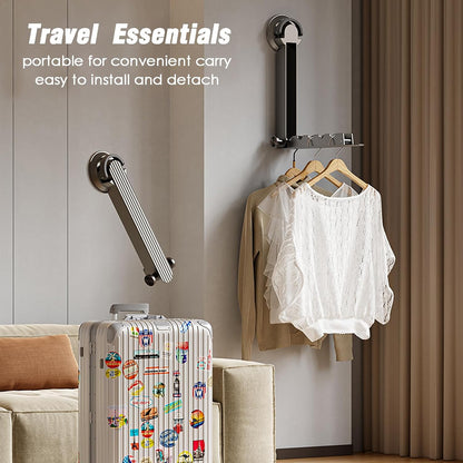 Foldaway Clothes Wall Mounted Drying Rack with Suction Cup,All Metal in Space Aluminum, Foldable, Retractable, Portable for Laundry (Grey)