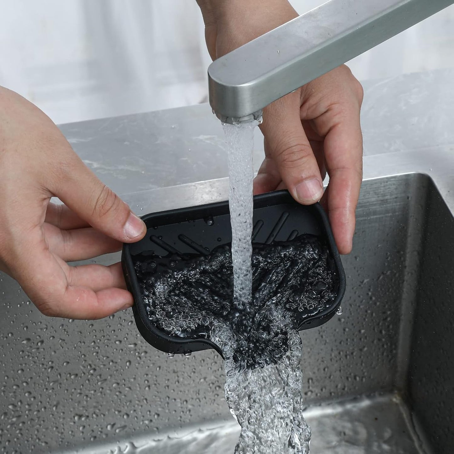 MicoYang Silicone Bathroom Soap Dishes with Drain Spout-Bathroom and Kitchen Sink Organizer,Sponge Holder,Dish Soap Tray,Perfect for Dispenser,Scrubber,Bottle,Cup on Sink or Counter-Coffee 4.9"×3.2"