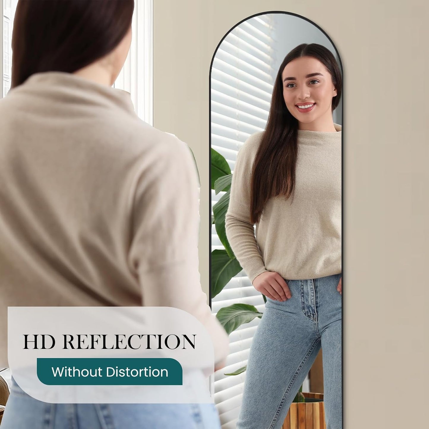 Arched Mirror Full Length, Upgraded 16"x59" Body Wall Mirrors with Shatter-Proof Glass, Floor Standing, Hanging or Leaning, Tall Arch Mirror with Stand Aluminum Alloy Frame for Bedroom Cloakroom