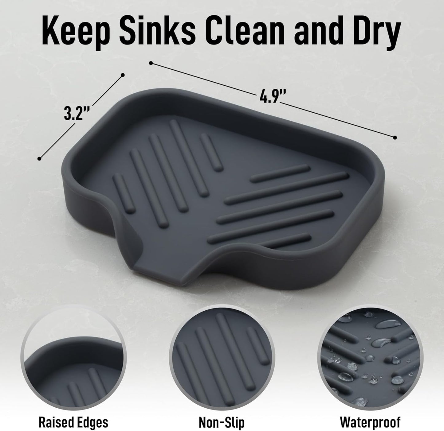 Zulay Kitchen (9x3.5in) Sponge Holder for Kitchen Sink - Flexible Heavy-Duty Multipurpose Sink Caddy - Counter Organizer for Kitchen, Bathroom, Makeup, Trinkets & More! (Grey)