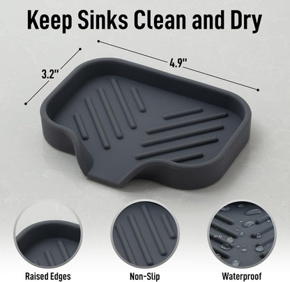Zulay Kitchen (9x3.5in) Sponge Holder for Kitchen Sink - Flexible Heavy-Duty Multipurpose Sink Caddy - Counter Organizer for Kitchen, Bathroom, Makeup, Trinkets & More! (Grey)