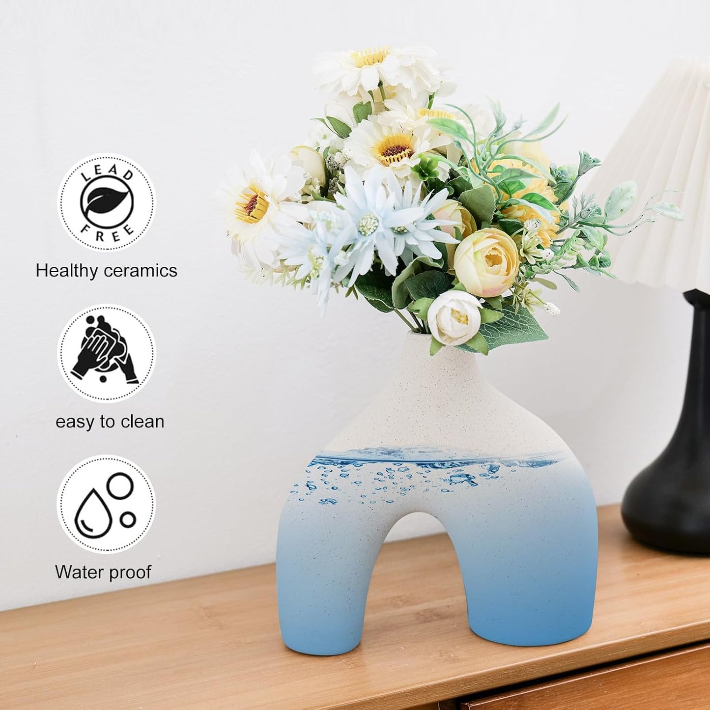 CEMABT Modern Nordic Boho Vase Set - Elegant Beige Matte Ceramic Vase for Living Room, Bookshelf, Mantel, Entryway Table & Console Decor | Home Decor Shelf Decorations Easter Gift