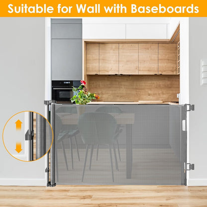 33” Tall X 50” Wide Retractable Baby Gates for Doorways One-Hand Easy Operation Retractable Dog Gate Outdoor Scratch-Resistance Mesh Pet Gate Indoor 4.17Ft Long Doggy Gates for Inside Dog Fence, Brown