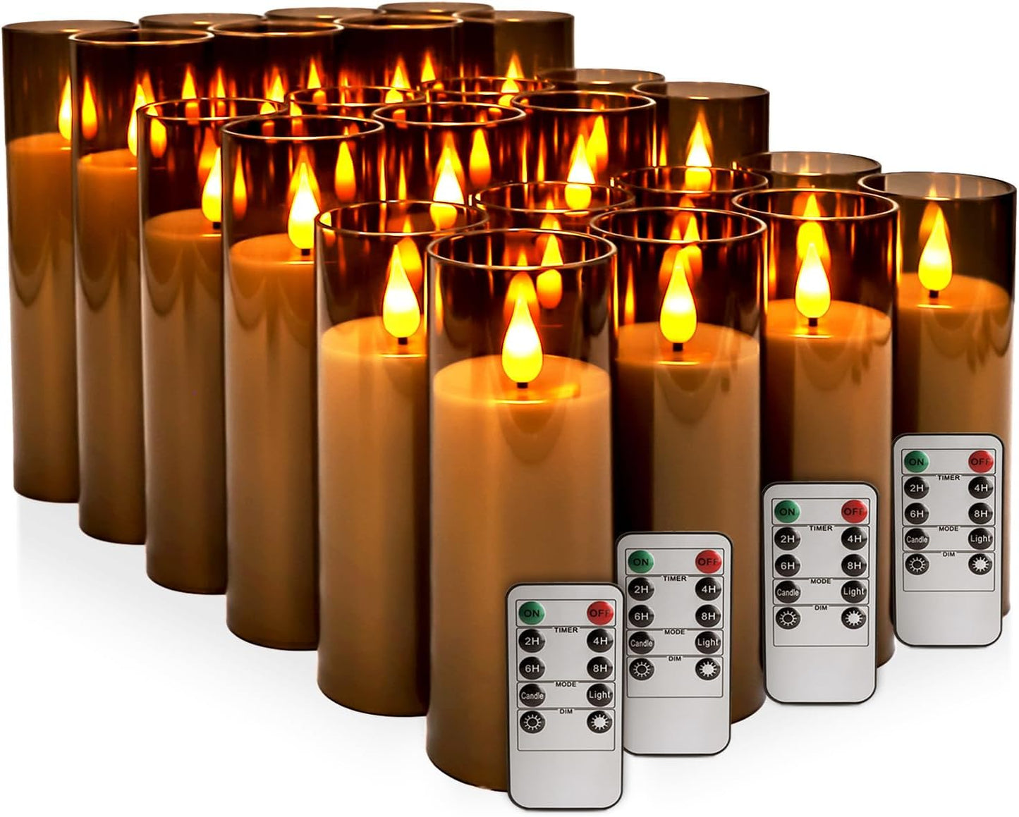 YOROXRG Set of 24 Waterproof Outdoor Flameless Candles, LED Candles with 4 Remote and Timer,(H 4" 5" 6" x D 2.2"),for Christmas,Halloween,Wedding,Festival