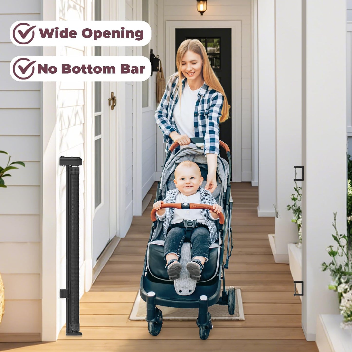 Retractable Baby Gate for Stairs & Doorways, Mesh Dog Gate Indoor Outdoor, Extends to 55" Wide 34" Tall Child Gate for Hallways, Deck, Porch, Pet Toddler Safety Essentials, Easy Install, Grey