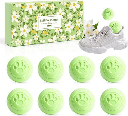 SCENTORINI Shoe Deodorizer Balls, 8 Pack Jasmine Scent Sneaker Deodorizer Balls, Odor Eliminator for Smell Shoes Boots, Long Lasting Shoe Freshener for Gym Bags, Drawers and Small Spaces