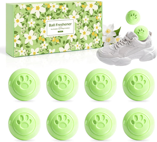 SCENTORINI Shoe Deodorizer Balls, 8 Pack Jasmine Scent Sneaker Deodorizer Balls, Odor Eliminator for Smell Shoes Boots, Long Lasting Shoe Freshener for Gym Bags, Drawers and Small Spaces
