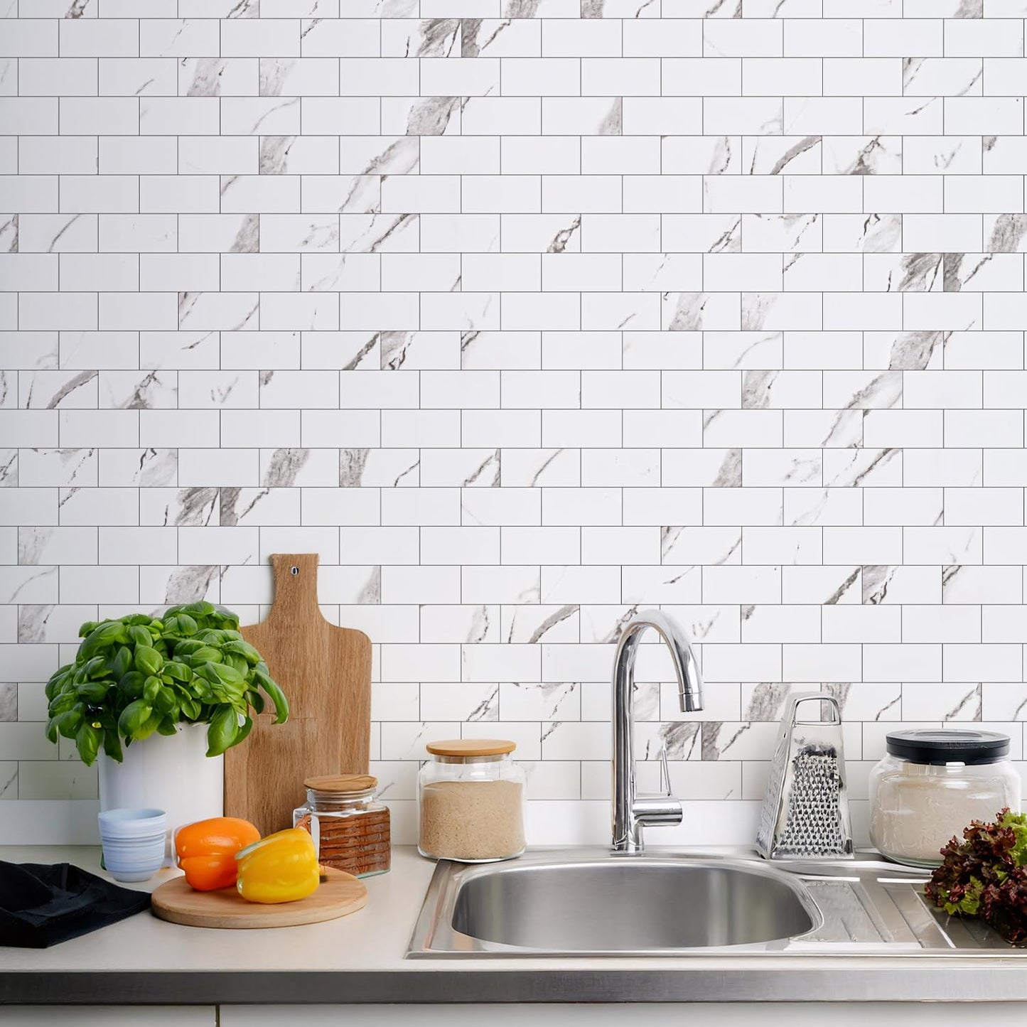 STICKGOO 10-Sheet Subway Tile Peel and Stick Backsplash, Seamless Design Polished Eurasia Beige Kitchen Backsplash Wall Tiles, Glossy Surface Waterproof Stick on Tile for Bathroom, RV, Fireplace