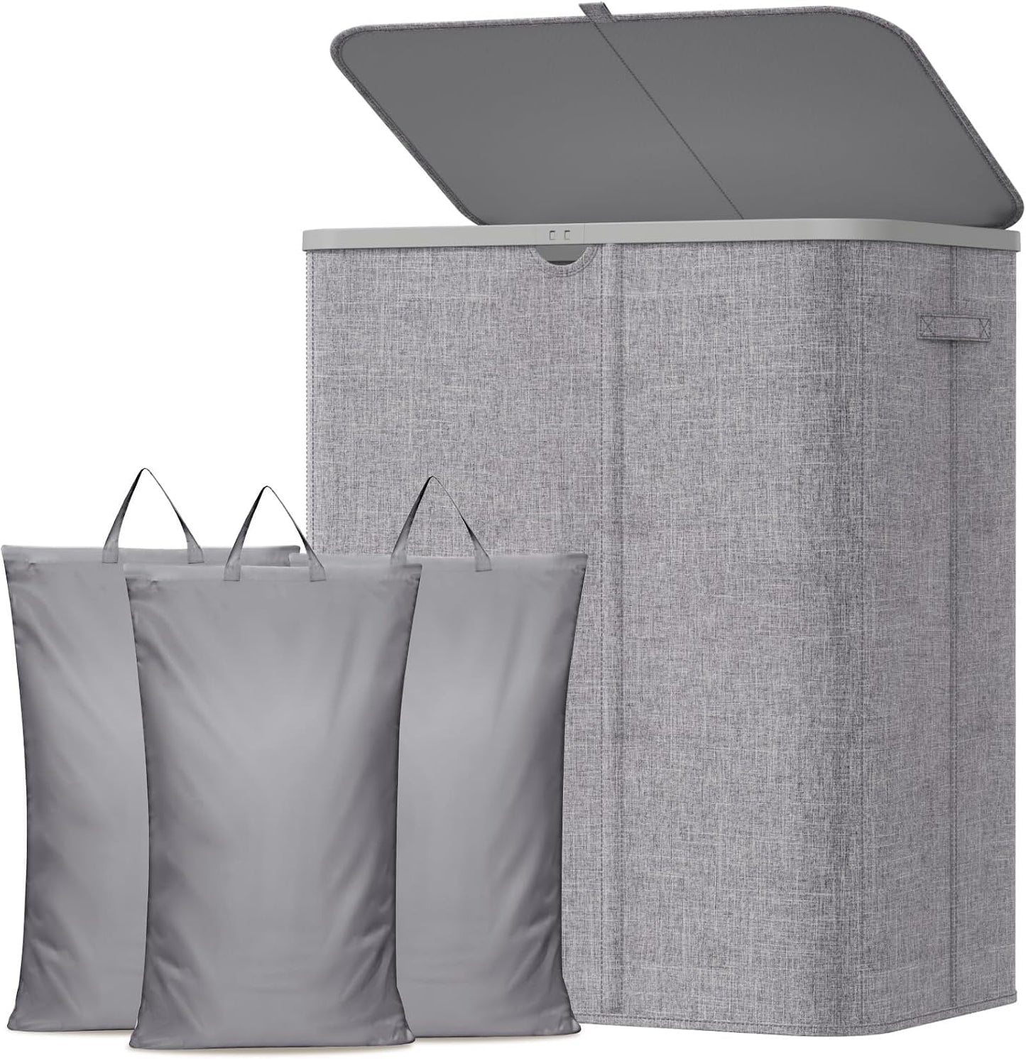 Lifewit 185L 3 Section Laundry Hamper with Lid, Large Laundry Basket with Handles and Removable Bags, Tall Clothes Hamper, Foldable Laundry Sorter for Bedroom Bathroom, Beige