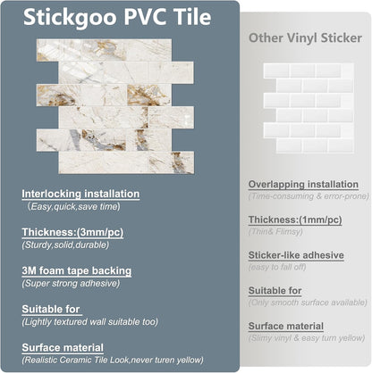 STICKGOO 10-Sheet Subway Tile Peel and Stick Backsplash, Seamless Design Polished Eurasia Beige Kitchen Backsplash Wall Tiles, Glossy Surface Waterproof Stick on Tile for Bathroom, RV, Fireplace