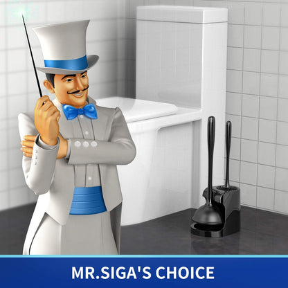 MR.SIGA Toilet Plunger and Bowl Brush Combo for Bathroom Cleaning, Black, 2 Sets