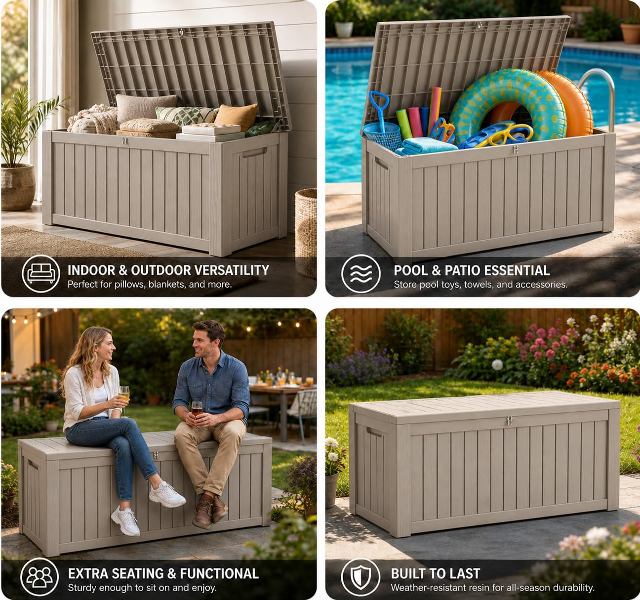 LAUSAINT HOME 320 Gallon Resin Deck Box, Package Delivery Box with Lockable Lid, Waterproof Outdoor Storage Box For Garden Tools, Patio Cushions(320 Gallon,Black)