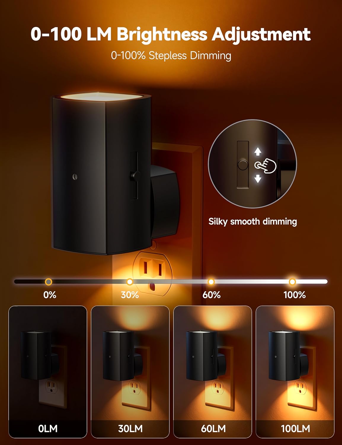 Brightown 2 Pack Night Lights Plug Into Wall, Modern Night Light with Rotating Plug, Dusk to Dawn Sensor, 0-100LM Stepless Dimming Nightlights, Home Decor for Hallway Bedroom Bathroom, Soft White