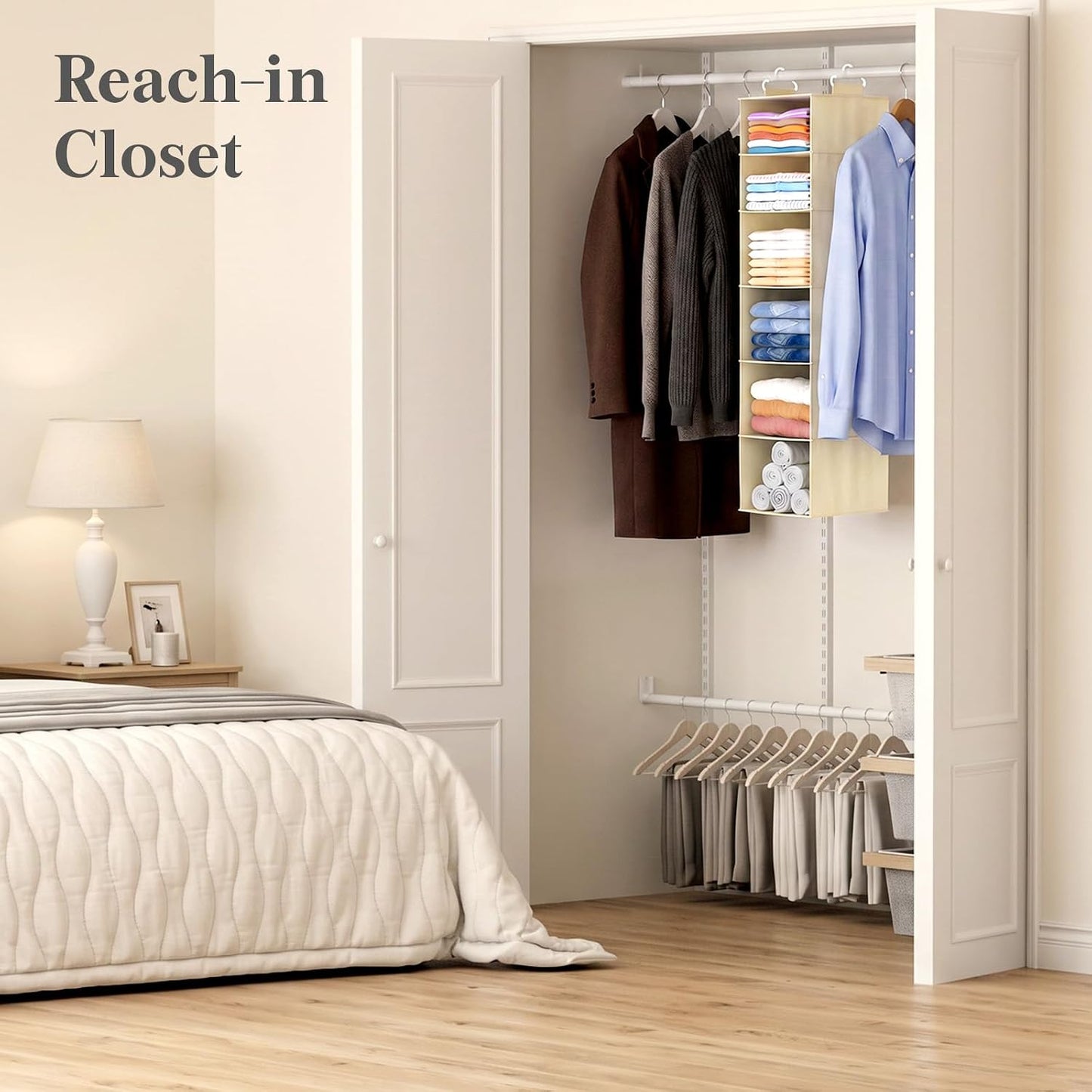 Lifewit 5 Tier Hanging Closet Organizer and Storage for Shelves, Foldable Clothes Shelf with 2 Sturdy Hooks, Sweater/Coat/Shoes Clothing Organization for Wardrobe, Dorm, Bedroom, Gray