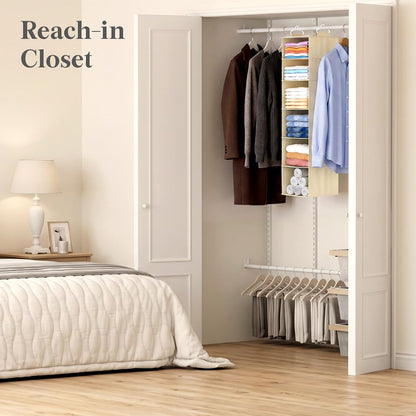 Lifewit 5 Tier Hanging Closet Organizer and Storage for Shelves, Foldable Clothes Shelf with 2 Sturdy Hooks, Sweater/Coat/Shoes Clothing Organization for Wardrobe, Dorm, Bedroom, Gray