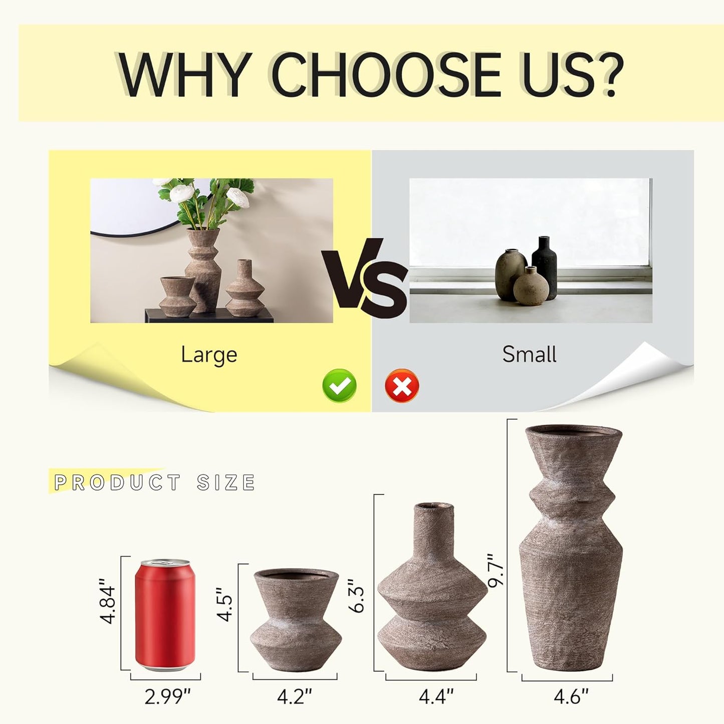 Ceramic Vase Home Table Decor - Flower Vase Set of 3 Living Room Kitchen Decorations Farmhouse Modern Rustic Vases Decorative Centerpiece for Shelf Bedroom Office Bathroom Dining Coffee Desk